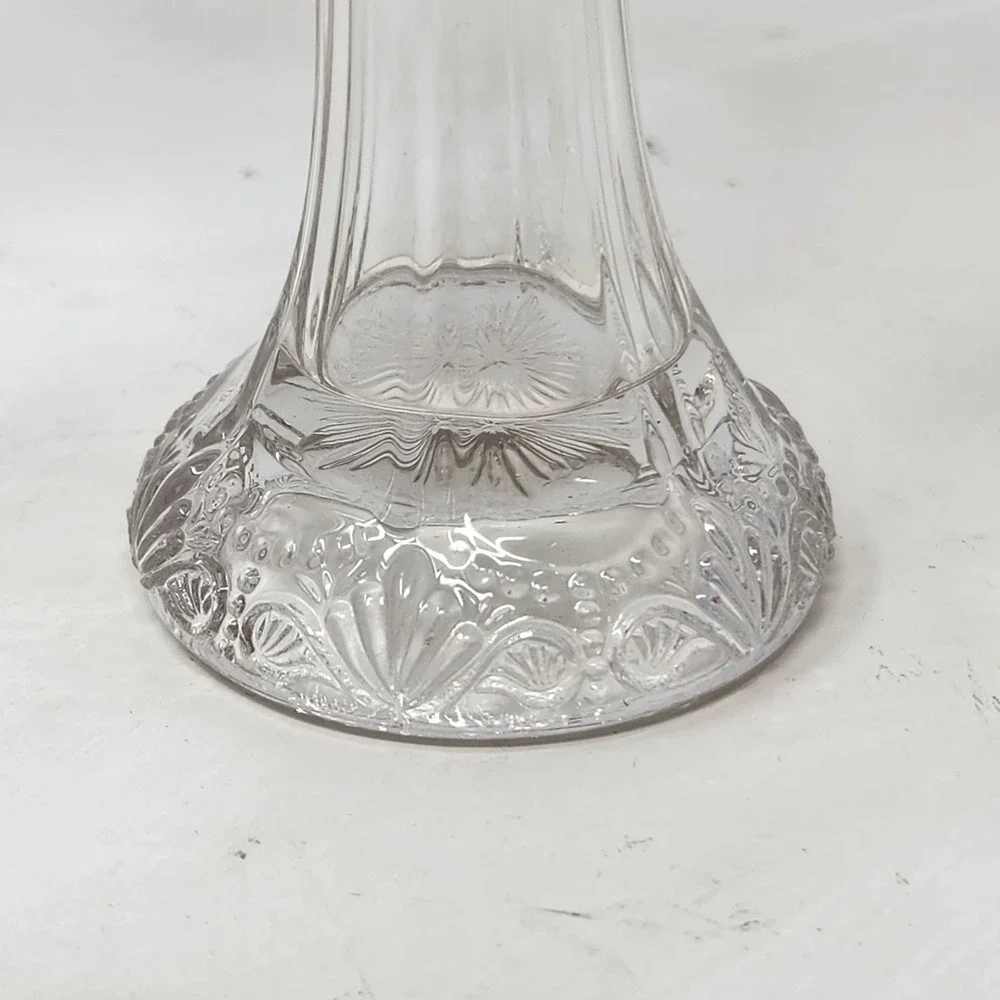 Vintage Clear Pressed Glass Bud Vases Set of 2 Scalloped Rim Ribbed 6.5 Inch